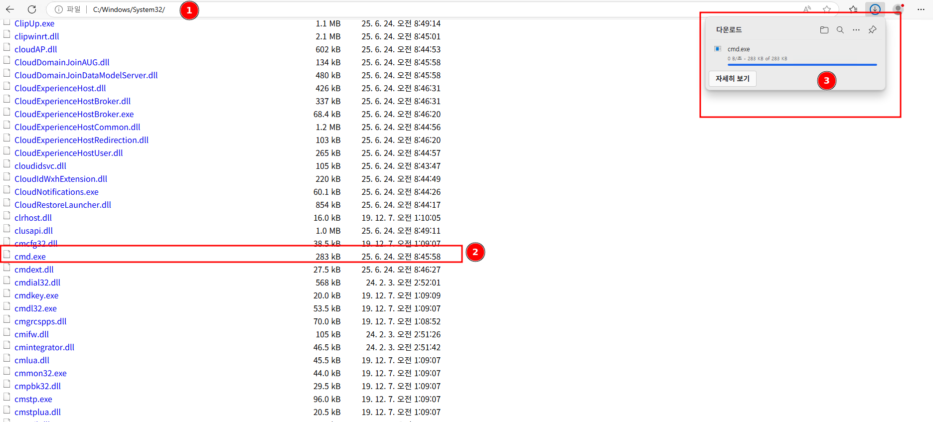 the open dialog way didn't work so I went back to using the windows file explorer and looking for cmd.exe and as you can see it is downloaded if we clicked on that cmd.exe now it might open cmd for us